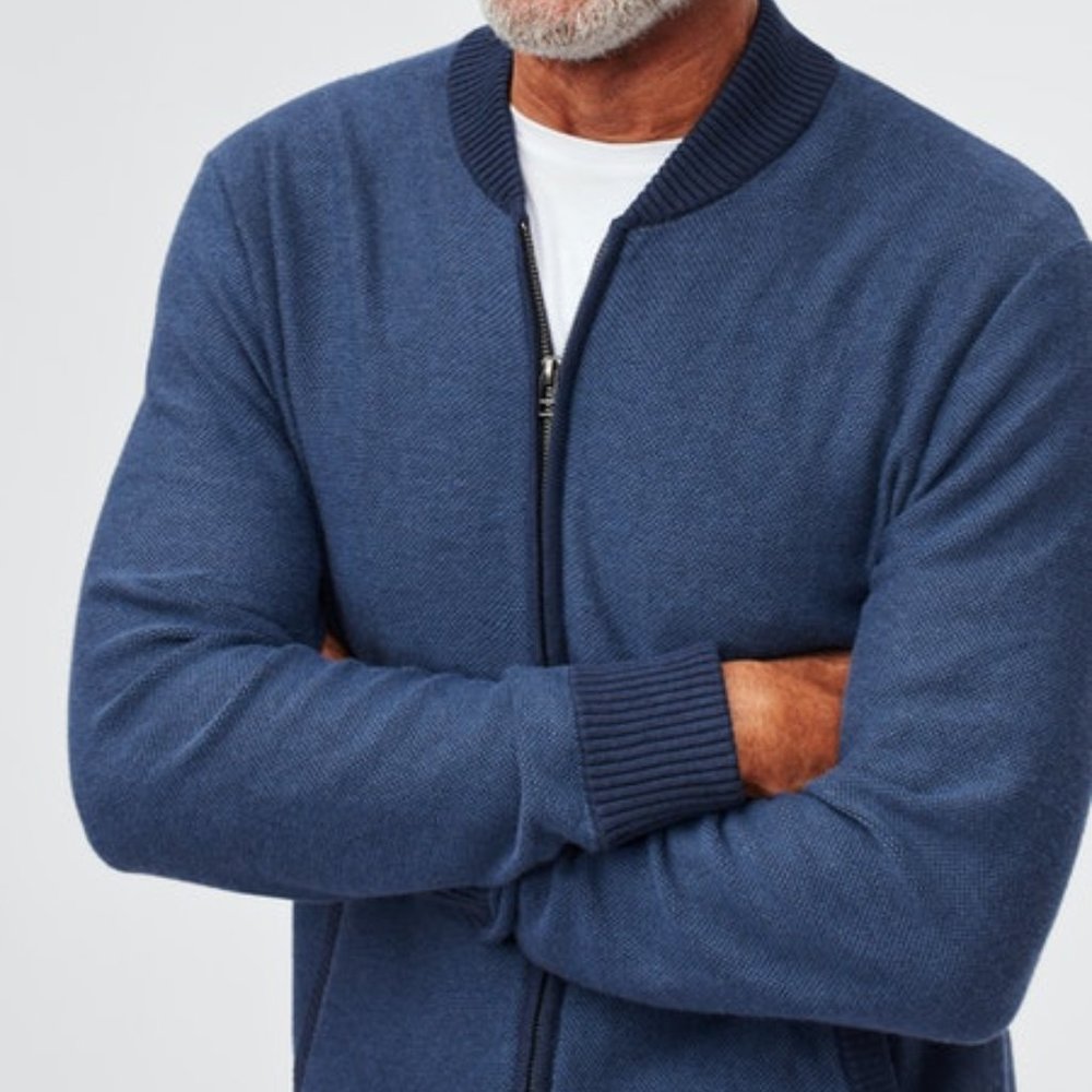 Men's Blue Zip-Front Knit Sweater